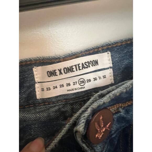 ONE x One Teaspoon Mini Denim Skirt 28 Short Distressed Academia Beachy Festival - Picture 5 of 8